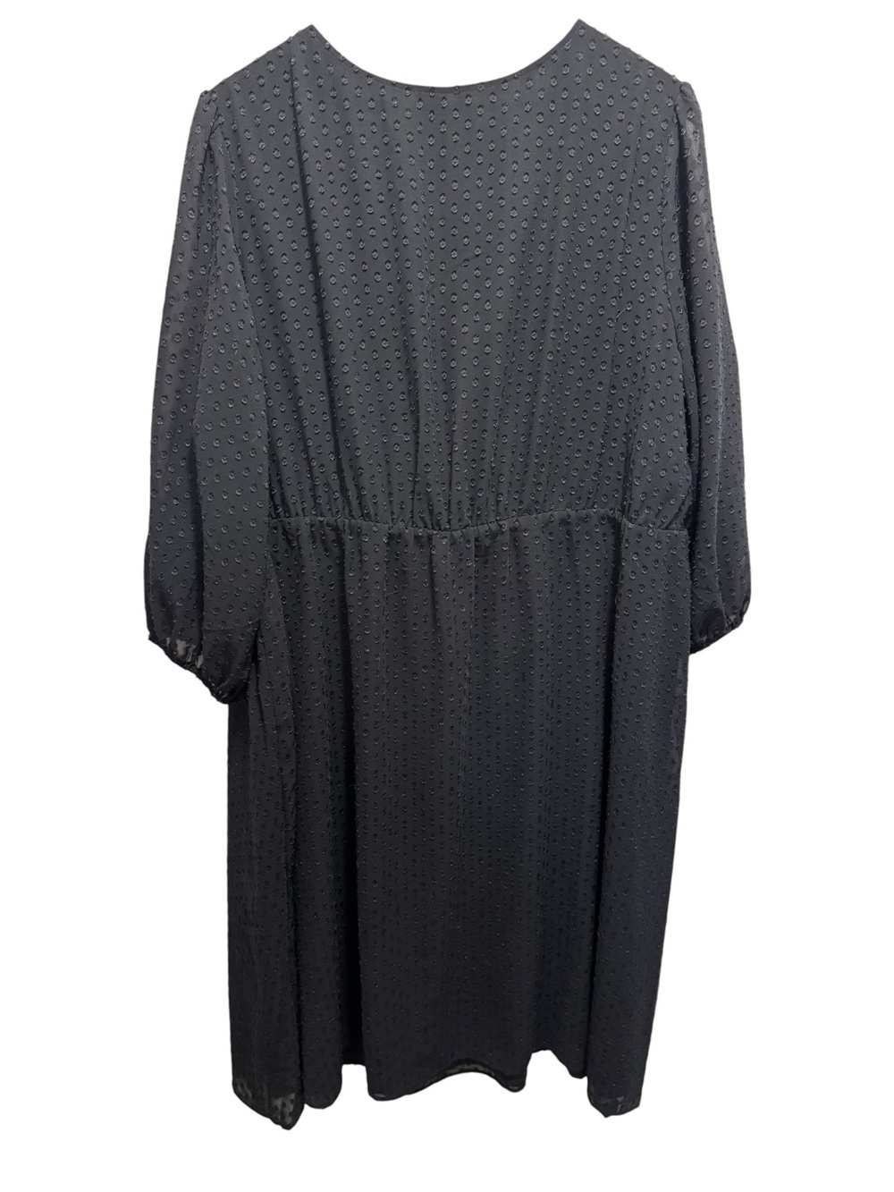 Addition Elle Black Polka Dot Faux Wrap Dress Sheer Sleeves Size 24 - Picture 2 of 10